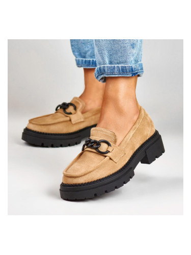 La.Fi Beżowe mokasyny na platformie zamszowe