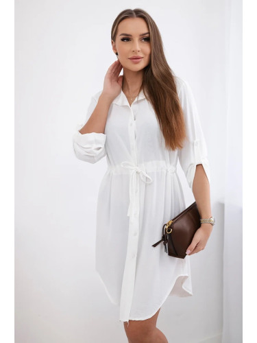 Dress with button fastening and fastening at the waist ecru