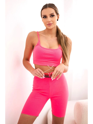 Set with high waisted pink neon trousers