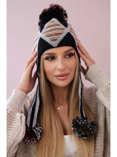 Women's cap with long ears Eunika K322 black+gray