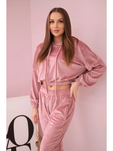 Velour Hooded Set - Dark Powder Pink