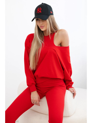 3-piece set sweatshirt + top + leggings red