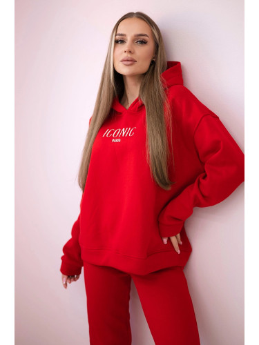 Insulated cotton set, sweatshirt with embroidery + red trousers