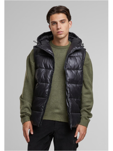 Men's quilted vest with hood Recycled black