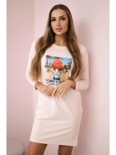 Honey girl print dress in powder pink