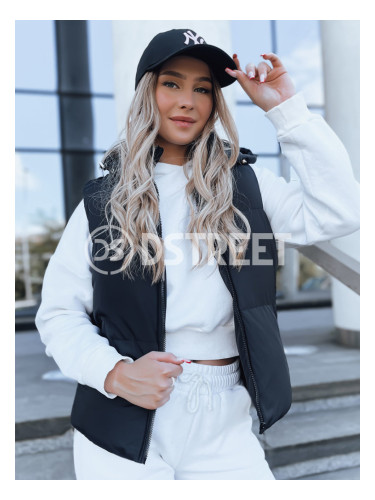 Pikowana kamizelka damska z kapturem POPLAR czarna Dstreet