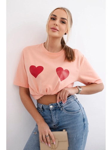 Cotton blouse with apricot heart print