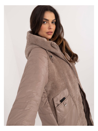 Light beige transitional jacket with shiny thread