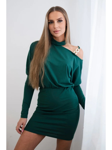 Dress with shoulder decoration dark green