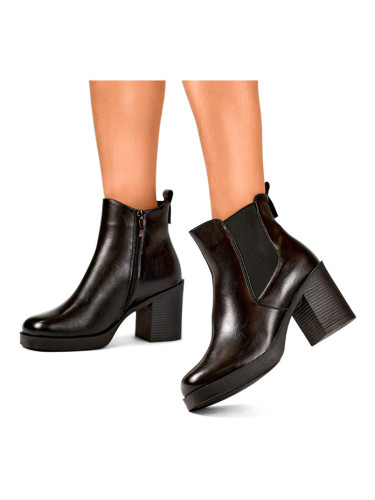 primohurt Black women's ankle boots, classic black leather ankle boots, ecological, insulated winter shoes