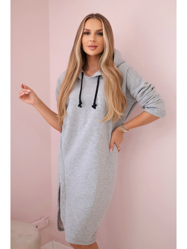 Dress with a hood and a slit on the side gray