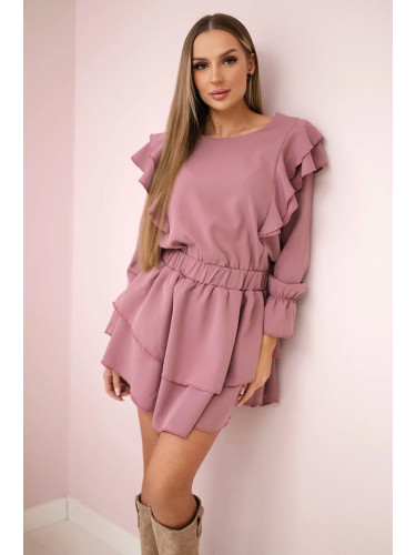 Dark pink dress with vertical ruffles