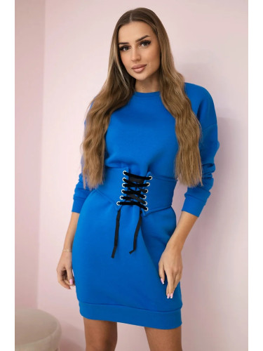 Insulated dress with decorative belt purple blue