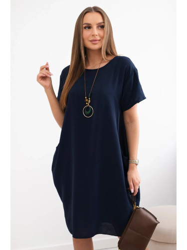 Kesi Włoski Dress with pockets and pendant navy blue