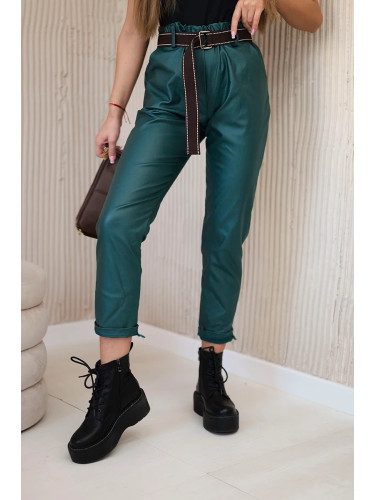 Kesi Włoski Waxed trousers with a belt green