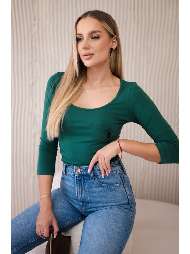 Nude blouse with green gun print