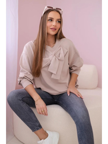 Cotton blouse with beige bow