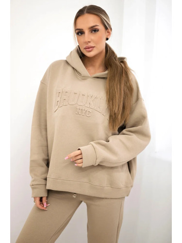 Insulated cotton set, sweatshirt + trousers Brooklyn light beige