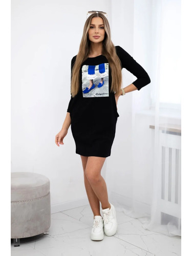 Dress with 3D graphics with zircons black