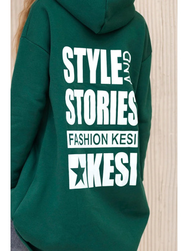 Padded sweatshirt with a long back and hood dark green