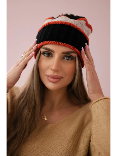 Kinga K297 Women's Cap Black + Dark Pink + Beige