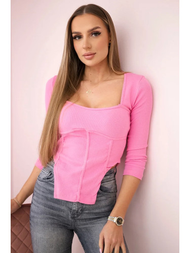 Ribbed blouse with a neckline light pink