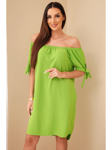 Pistachio dress with ties on the sleeves