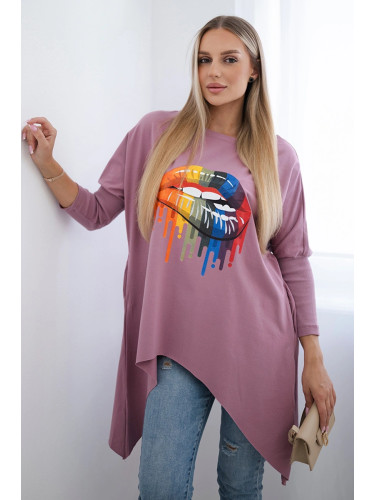 Oversize blouse with rainbow lip print navy pink