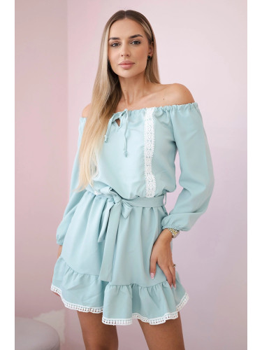 Shoulder dress and lace dark mint