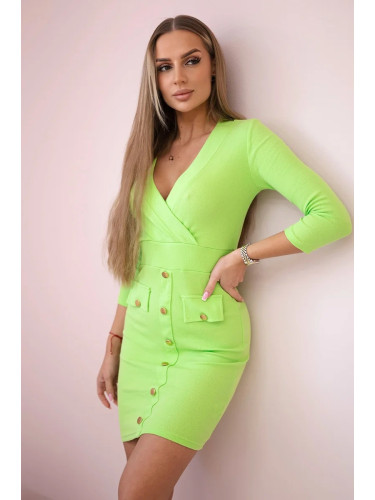 Ribbed dress with decorative buttons light green