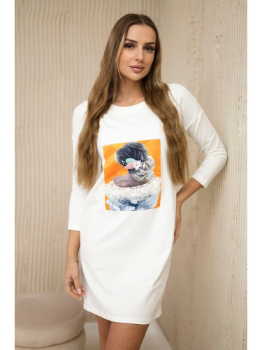 Dress with 3D graphics, lace ecru