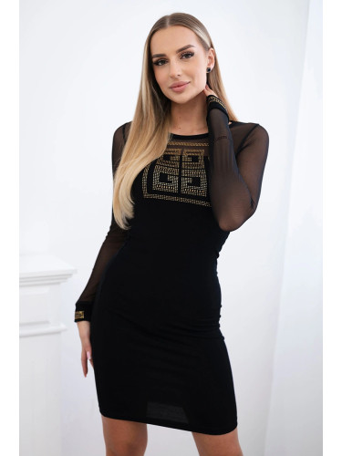 Knitted dress with tulle sleeves black