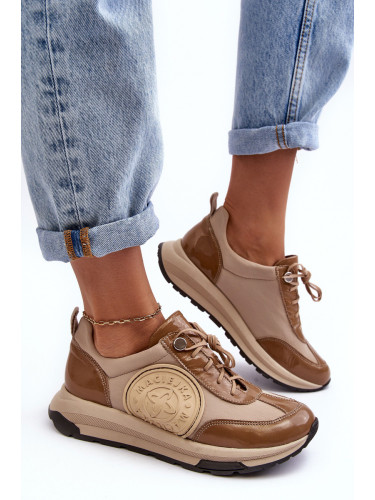 Кожени спортни обувки на платформа Maciejka 06191-04 Бежови