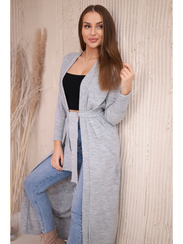 Long sweater with waist tie gray color