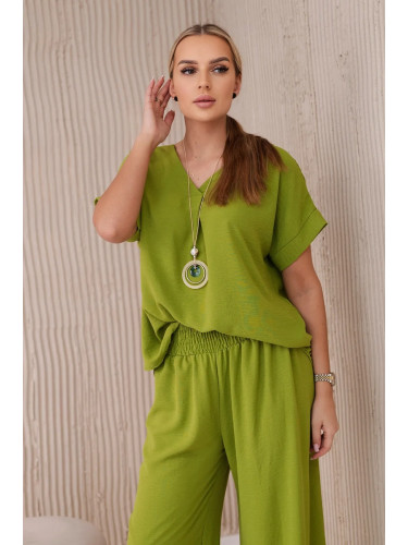 Kesi Włoski Set with necklace blouse + pants kiwi