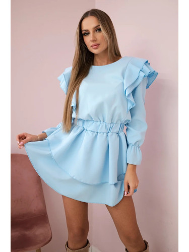 Azure dress with vertical ruffles