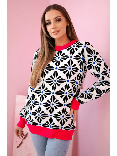 Sweater with a geometric motif in white color