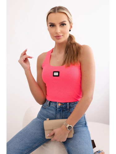 Striped blouse with a metal plate pink neon