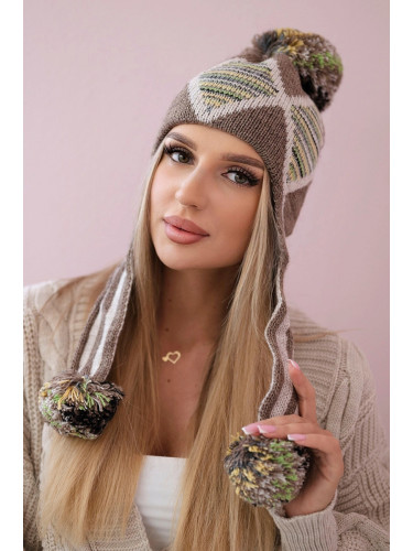 Women's cap with long ears Eunika K322 cappuccino+beige