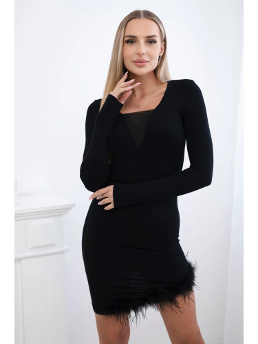 Viscose dress with fur at the bottom black