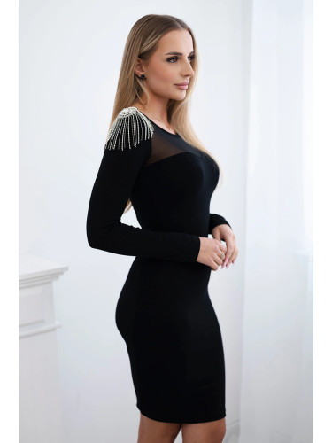 Viscose dress with decoration on one shoulder black