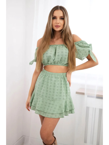 Embroidered set dark mint
