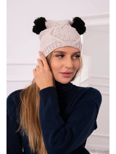 Kesi Cap with fleece 2 pompoms K291 beige