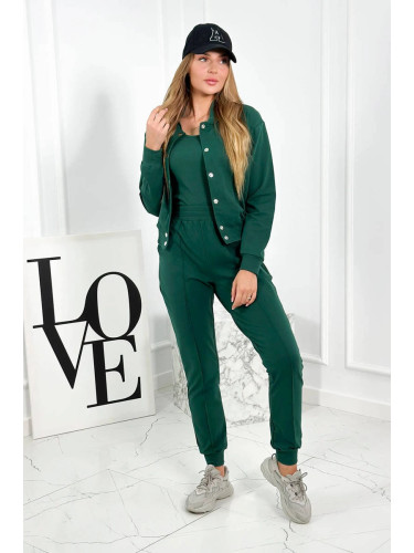 Set of 3in1 sweatshirt with press studs + top + green pants