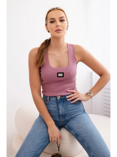 Striped blouse with a metal plate in dark pink