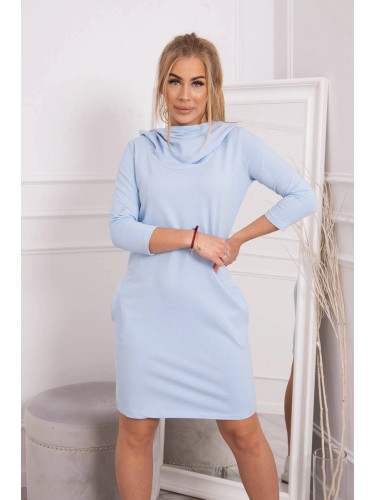 Dress with hood and pockets in azure color