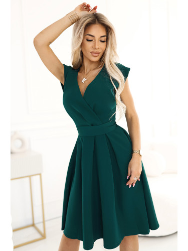 348-11 SCARLETT - Kloszowana skirt with a kopertowy décolletage - ZIELONA