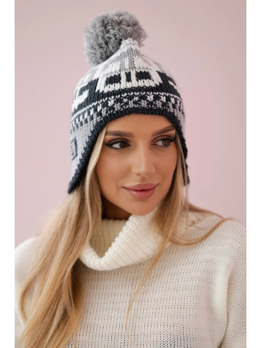 Kesi Cap with a pompom Rosa K368 white+graphite+dark grey