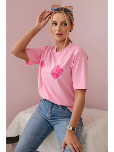 Cotton blouse with pink flower print