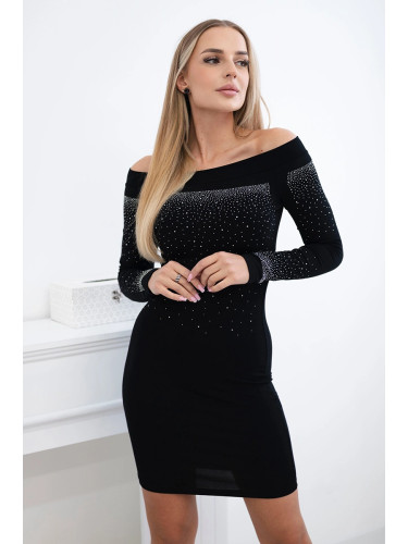 Knitted dress with bare shoulders black